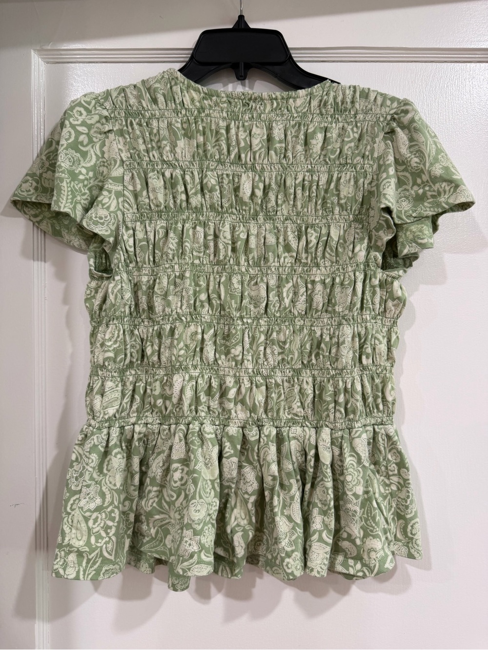 Wonderly Sage Green Smocked Peplum Blouse - Picture 4 of 5